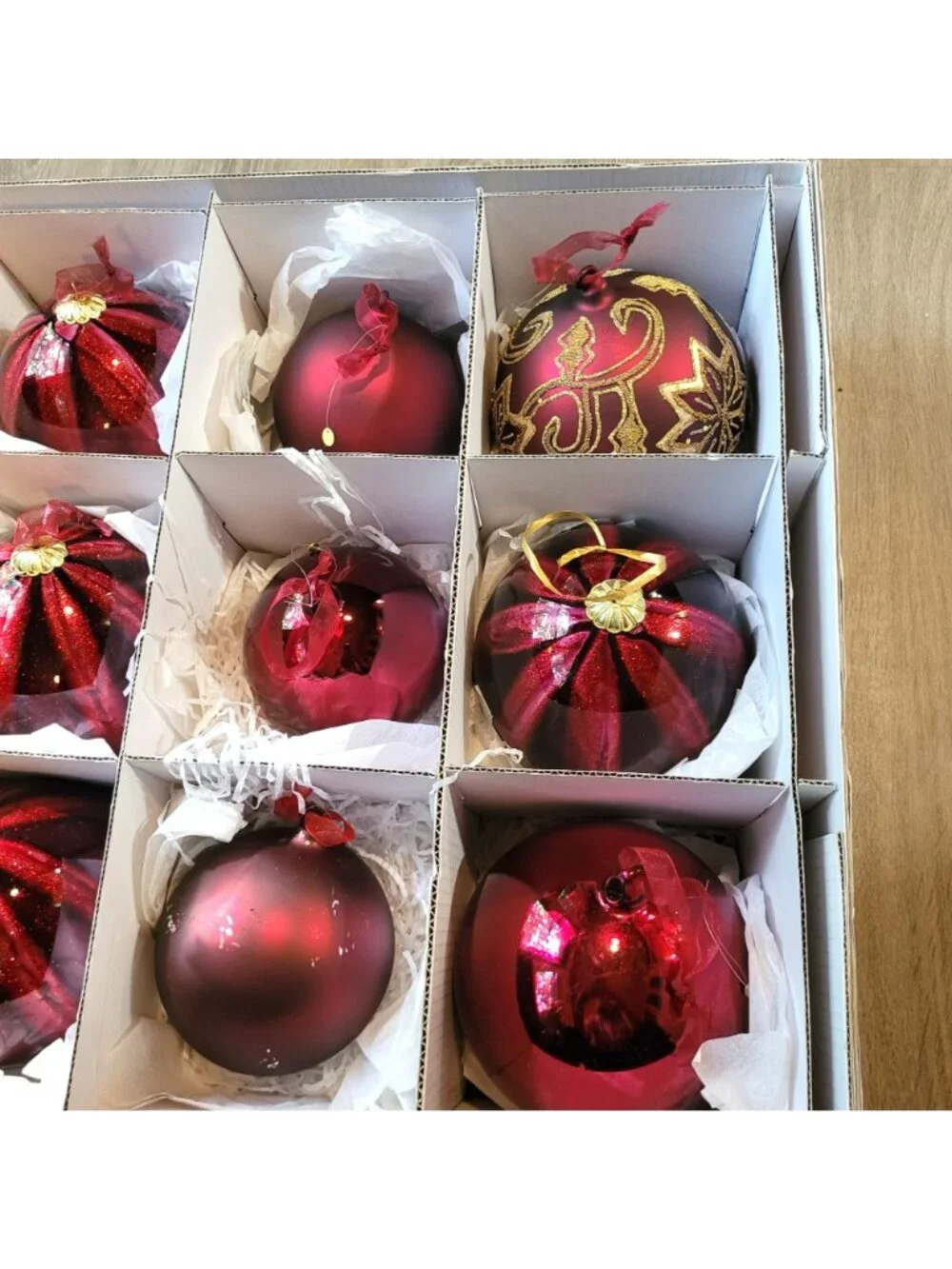 Frontgate Christmas Ornament 15 Pc  Ruby Burgundy Glass Baubles Various Flaw